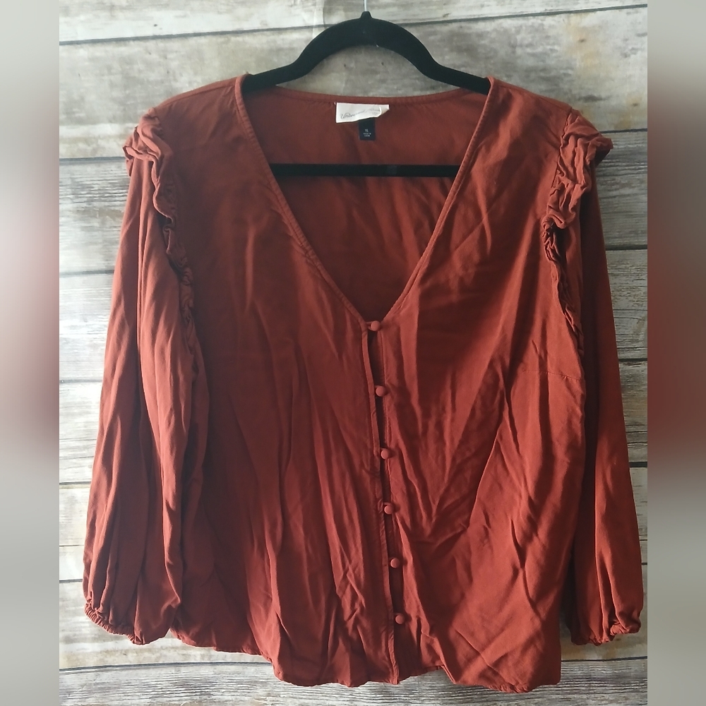 Universal Thread Rust Blouse with Button Detail